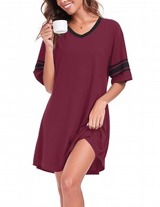 DreamFish Womens Nightgown Short Sleeve Sleepshirt V Neck Sleepwear Casual Loungewear Ladies Sleepwear