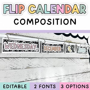 Composition Flip Calendar Editable for Pastel & Composition Notebook Classroom Decor - Etsy