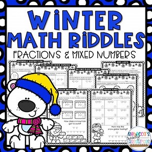 Winter Fractions & Mixed Numbers Math Riddles