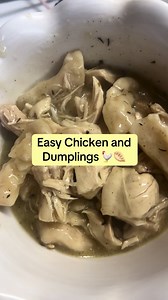 Recipe below ⬇️⬇️ 🐓boil boneless skinless chicken breast (I used about 2 lb), salt & pepper water 🐓shred chicken 🐓use poultry seasoning or combine 1/2 tsp of each (parsley, thyme, rosemary, onion powder, salt and pepper) 🐓combine 1 carton of chicken broth, 1 can of cream of chicken, shredded chicken, and poultry seasoning in dutch oven 🐓bring to boil 🐓then reduce to low, cover for 5 min 🐓prepare pillsbury buttermilk buscuits, flatten and slice into strips 🐓return pot to boil 🐓drop biscu