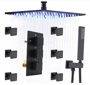 [Hot Item] 16 Inch LED Ceiling Rainfall Shower Head Set with 6 PCS High Pressure Body Sprayers