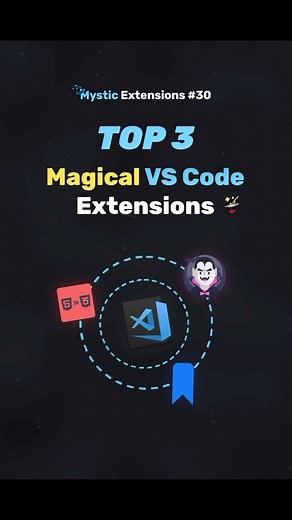 Mystic • Tech • Coding • HTML • CSS on Instagram: "TOP 3 Magical VS Code Extensions 🚀👨🏻‍💻 #html #htmltricks #programming #programmingtips #coding #codinghacks #vscode #vscodeextension #vscodetips #visualstudiocode #htmlcss #csstooltip #csstools"