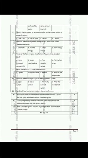 Exam question paper | Basic Civil and Mechanical engineering question paper |dbatu university #dbatu
