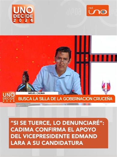 #UnoDecide | “Mientras luche contra la corrupción, siempre estaré con él; si se tuerce, lo denunciaré”. Miguel Cadima, candidato a la Gobernación de Santa Cruz por la Alianza Todos, afirmó que recibe el apoyo del vicepresidente del Estado, Edman Lara, destacando que no permitirá actos de corrupción venga de quien venga. ▶️ Más información en: www.reduno.com.bo #RedUno #RedUnoDigital #Notivisión #Noticias #Virales #Bolivia #Nacional #Mundo #TikTok #SantaCruz