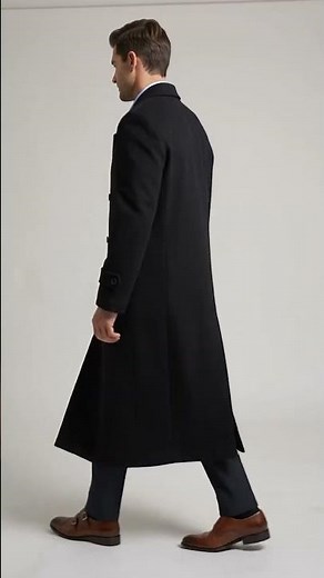 Men’s Black Diamond Solid Black Wool Double Breasted Gabardine Trench Coat