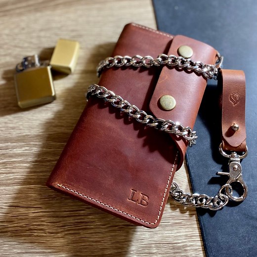 Men's Personalized Leather Long Biker Wallet With Chain, Chain Wallet, Western Wallet, Trucker Wallet, Gothic Wallet, Cowboy Wallet - Etsy