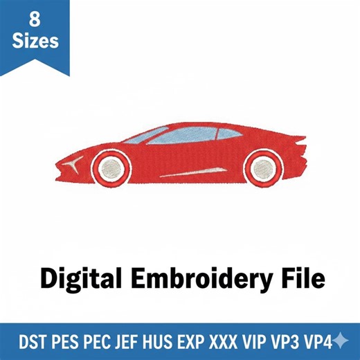 Sports Car Machine Embroidery Design, Modern Supercar Embroidery File, Luxury Racing Car Digital Download, Red Sportscar PES DST JEF Pattern - Etsy