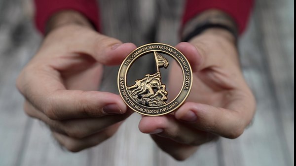 Marine Corps Iwo Jima USMC Challenge Coin with Actual Sands of Iwo Jima - Marine Corps Gifts Disabled Vet Owned Business - Iwo Jima Coin