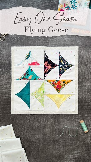 Flying Geese Cathedral Windows = Quilt Magic! 🪡✨⁠ ⁠ Looking to add a new dimension to your quilt projects? Try this fast and easy one-seam flying geese tutorial! This unique method not only simplifies the process but also brings a special flair to your creations. Featuring Bundle Up, the Floralism Edition & #AGFSparkleElements– a match made in heaven! ✨⁠ ⁠ 1. Use our Flying Geese Quilters Cheat Sheet to find the measurements you prefer (link in bio).⁠ We used a 6½ x 3½ rectangle. 2. Fold the re