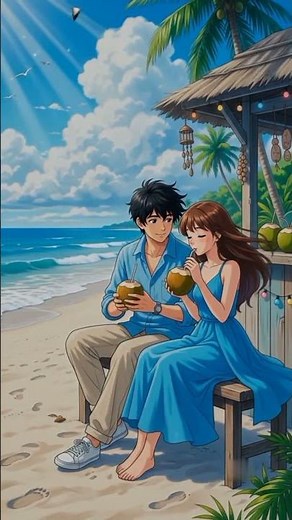 Couple at the Beach 🌊❤️ | Relaxing Anime Aesthetic | Peaceful Sunset Lofi Ambience (4K) #shorts