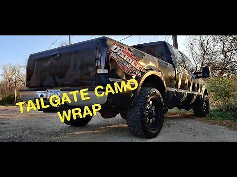 How To Wrap A Car - Vinyl Wrapping A Truck Panel | Ford F250 Tailgate in VVivid Camo Black Vinyl