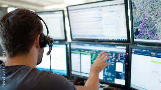 Operator manually managing call routing with headset and multiple phone lines ensuring accurate connection to the right department.