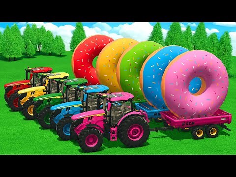 LOAD AND TRANSPORT GIANT DONUTS WITH JOHN DEERE TRACTORS - Farming Simulator 25