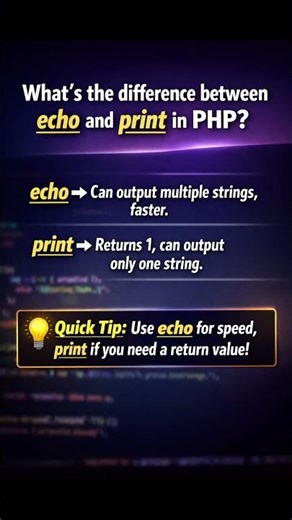 | What’s the difference between echo and print in PHP | #php #coding #shortvideo
