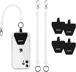 OUTXE Phone Lanyard Tether with 4 Patch- 2× Phone Tether, 4× Phone Patch with Adhesive, Compatible with Smartphone- Fine Glitter