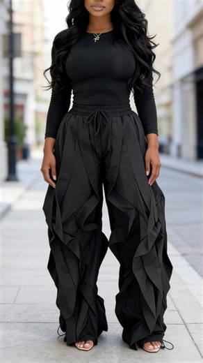 Women's Slim-Fitting Top & Wide-Leg Patchwork Ruffle Pants Set#twopieceset #caualoutfit #spotlightfinds #tiktokshop #OOTD