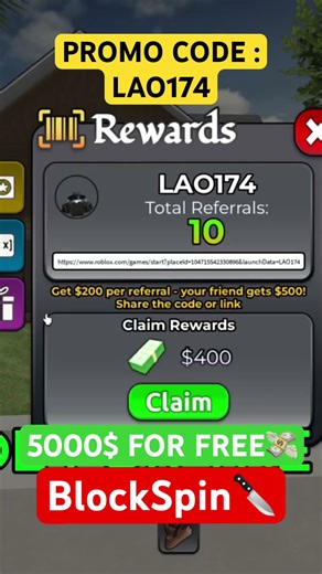 PROMO CODE FOR FREE MONEY💸 #roblox #blockspin #promocode