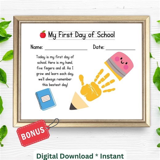 First Day of School Handprint Craft| My First Day of School Printable Sign| Back to School Handprint Craft for Prek| DIY 1st Day School Poem - Etsy