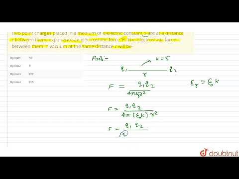 Two point charges placed in a medium of dielectric constant 5 are at a distance r between them, ...