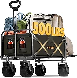 Collapsible Wagon Cart with Removable Tabletop, 500LBS Folding Wagons with Extended Tailgate, Big All-Terrain Wheels, Heavy Duty Utility Wagon Carts for Beach, Picnic, Grocery, Outdoor