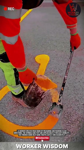 Road Marking Process | Worker Creating Traffic Signs on Asphalt #workwonders #constructionwork
