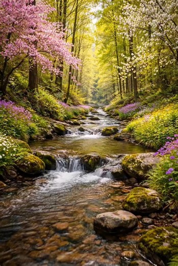 Spring Forest Stream 🌸 Relaxing Nature Sounds | Peaceful Water Flow Escape into a peaceful spring forest where blooming flowers, flowing water, and fresh green trees create the perfect relaxing atmosphere. This tranquil forest stream flows gently through a vibrant landscape filled with colorful blossoms and lush plants, capturing the beauty of spring in nature. The soothing sound of water moving over rocks combined with the calm energy of a blooming woodland makes this video perfect for relaxat