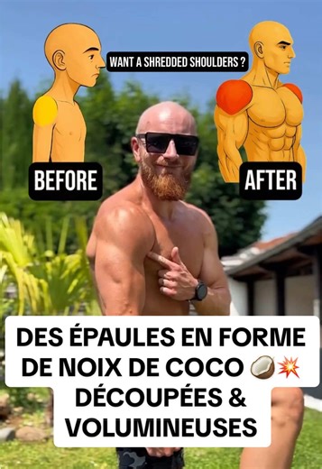 DES ÉPAULES EN FORME DE NOIX DE COCO 🥥💥 DÉCOUPÉES & VOLUMINEUSES ENREGISTRE • PARTAGE • LIKE • COMMENTE Objectif ⬇️ Construire des épaules rondes, massives et bien découpées pour un haut du corps équilibré et esthétique. Comment réaliser la séance ⬇️ • 6 exercices ciblés • 4 séries par exercice • 15 répétitions par exercice • 30 secondes de récupération entre chaque série • 1 minute de récupération entre chaque exercice • Privilégie la qualité d’exécution, le tempo lent et la contraction en ha