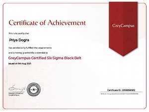 Six Sigma Black Belt Certification Answers – GreyCampus - Priya Dogra - Certification | Jobs | Internships