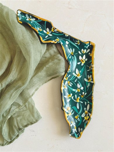 Hand Painted Florida Ceramic Trinket Dish – State Pottery, Floral Jewelry Holder Souvenir - Etsy