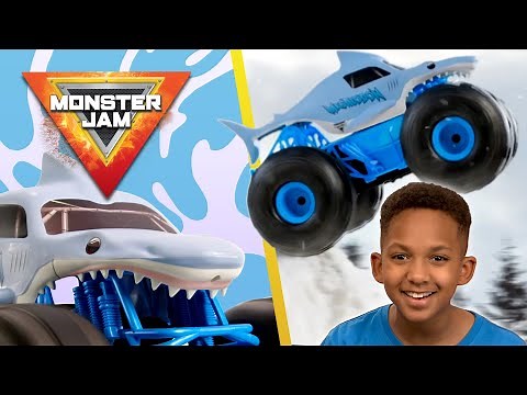 Playing with Monster Jam's MEGALODON Truck & MEGALODON Storm RC - Action Toy Truck Videos For Kids!