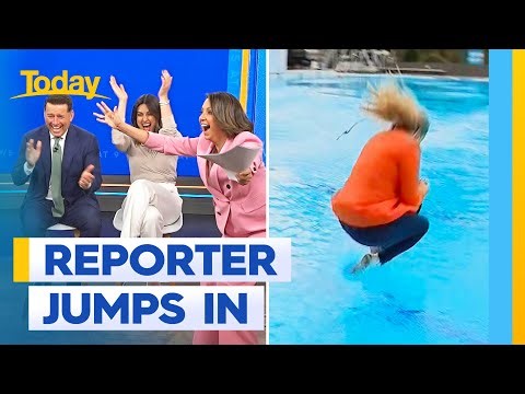 Today reporter gets soaked jumping in pool | Today Show Australia
