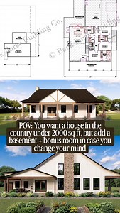 We loved working on this custom plan for clients in Pennsylvania- it's the perfect size with room to expand (if you want!) ✔️1857 sq ft main level ✔️3 bed ✔️2.5 bath (has a jack-and-jill!) ✔️400 sq ft bonus room loft ✔️1920 sq ft unfinished basement ✔️Oversized 2 car garage ✔️1000 sq ft covered patio This sweet home just oozes charm, doesn't it?! #25396 | Back Forty Buildings