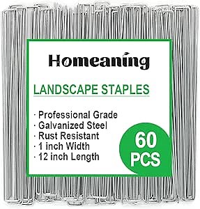 12 Inch 60Pcs Garden Stakes Galvanized Landscape Staples U Shaped Stakes Garden Staples Heavy Duty Securing Pegs and Weed Barrier Fabric Landscape Netting Holding Fence and Artificial Turf (12 inch)