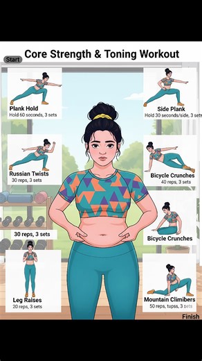 2.9K views | Effective Core Strength & Toning Workout Routine. This core and toning workout improves stability, strength, and muscle tone. It includes exercises like Plank Hold, Side Planks, Russian Twists, Bicycle Crunches, Leg Raises, and Mountain Climbers. Perform each exercise for the recommended sets and reps to target your core and lower body. This routine helps build core strength, tone muscles, and boost overall fitness. | weightsculp | Facebook