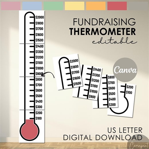 Editable Really Big Goal Fundraising Thermometer for Nonprofit Fundraiser Tracker, Fundraising Goal Thermometer Large Goal, Canva Template - Etsy UK
