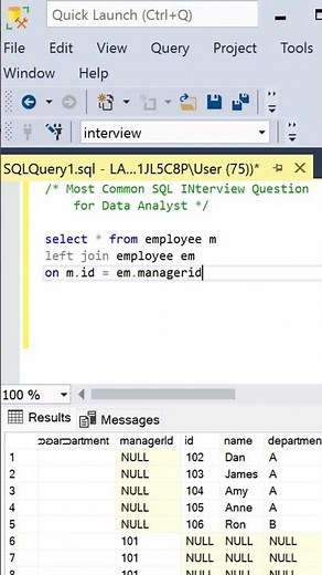 Most Common SQL Interview Question | SELF JOIN | Manager Direct Reports