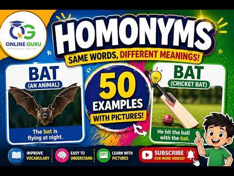 Homonyms for Kids | 50 Examples with Meanings | English Grammar