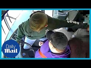 Amazing moment schoolboy saves his classmates after bus driver passes out