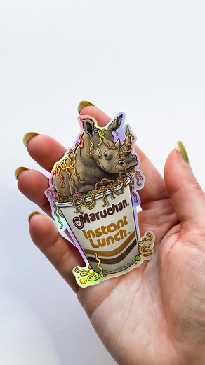 5.8K views · 29 reactions | Instant rhino noodles for lunch, anyone? It's holographic! 憐⁠ ⁠ Take a look when we print and peel this bad boy.⁠ ⁠ Sticker artwork by: @ryanmcc_art⁠ ⁠ #StickerApp #CustomStickers #Stickers #StickerArtist #ArtistsOfStickerApp #HolographicStickers | StickerApp | Facebook