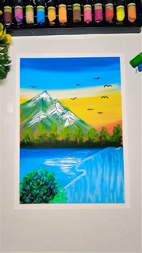 ✨Sunset Drawing with oil pastel /Easy Oil pastel Drawing#shorts #youtubeshorts #drawing