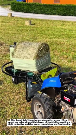Round Bale Wrapping Machine Handles 120 cm Hay Bales with Fast Automatic Film Wrapping
