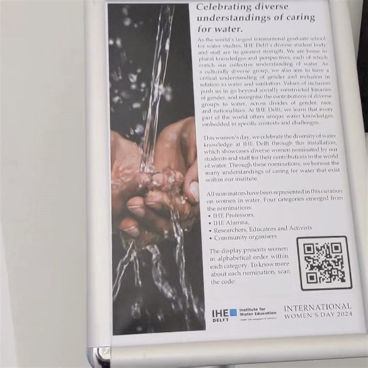 As the world's largest international graduate school for water studies, IHE Delft's diverse student body and staff are its greatest strength. The Institute’s plural knowledges and perspectives each enrich our collective understanding of water. As a culturally diverse group, we also aim to have a critical understanding of gender and inclusion in relation to water and sanitation. Values of inclusion push us to go beyond socially constructed binaries of gender, and recognise the contributions of di