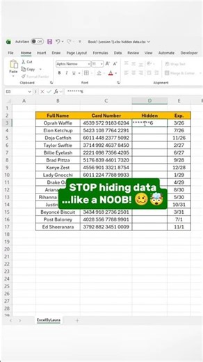 Hide sensetive data in excel! #excel #exceltips #exceltricks #spreadsheet