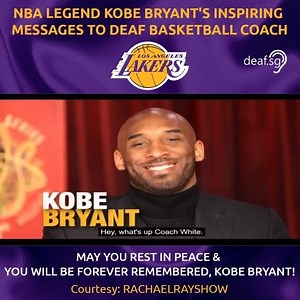 😢 As the world is mourning for NBA Legend Kobe Bryant who died in a helicopter crash in Calabasas, California on the morning of January 26, 2020, we would like to share his previous inspiring video messages with the deaf basketball coach Sekoe White. 💖 🙏 May you rest in peace & you will be forever remembered, Kobe Bryant! 🏀 | Deaf Discovery