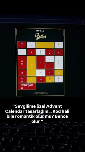 PSKODTR | Frontend Developer on Instagram: "“Kodlarla hazırladığım Advent Calendar kalpleri yumuşatsın 🎁❤️ Kim için kodlamamı istersin? TAKİP EDİP Yoruma bırak. . . . #kodlamayagiriş #yazılım #yazilim #programmer #python #html #css #javascripts #ai #gemina #bilgisayar #coding #aşk #adventcalendar #adventcalendar2025"