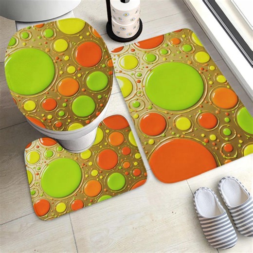 Retro Pop Bathroom Rug Set of 3, Bubble Dot Bath Mat, 70s Mod Toilet Decor, Non Slip Velvet - Etsy UK