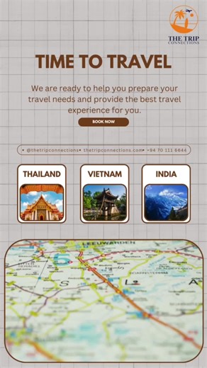 🌍✈️ Explore Thailand, Vietnam & India with The Trip Connections! 🇹🇭🇻🇳🇮🇳 Get ready for hassle-free travel with our exclusive outbound packages! ✅✨ ✨ Why book with us? ✅ Tailor-made itineraries for the best experiences ✅ Affordable & all-inclusive packages – no hidden costs! ✅ Top-rated accommodations & guided tours ✅ 24/7 customer support for a stress-free trip 📍 DM us now & plan your dream getaway! 📞 94 70 111 6644 🌐 thetripconnections.com 📩 @thetripconnections