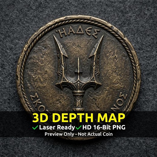 Challenge Coin 3D Depth Map, CNC PNG File, Fiber Laser, Lightburn, Engraving, Embossed, Grayscale, Height Map, Hades's Dark Bident Greek - Etsy UK