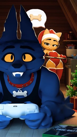 Juno and Maxx on Instagram: "Juno feeds Christmas cookies to her lazy werewolf boyfriend! #couplescomedy #relationshipgoals❤️ #3danimation #furryart #monsterromance"