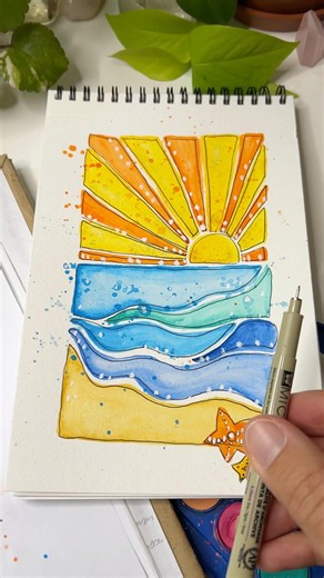 Easy watercolor beach sunset painting tutorial